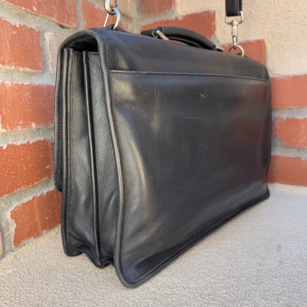 TANDI Quality Leather Professional Briefcase with Multifunction Pockets in Black